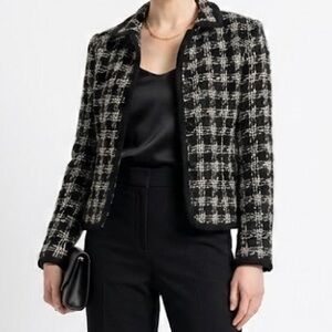 Jones New York Petite Black & White Checkered Tweed Blazer Vintage | Size 6P
